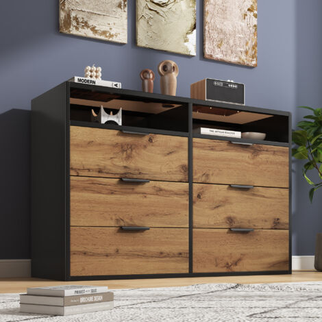 Buffet 2 Portes Coulissantes En.casa - 110x40x80 Cm, 4 Compartiments, Bambou Et MDF, Naturel Et Blanc