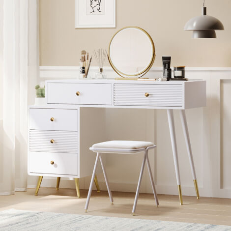 Coiffeuse blanc avec éclairage LED, miroir et armoire latérale réglable,  100x40x78 cm ( sans tabouret )