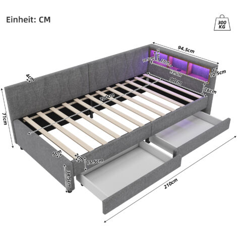 Lit Simple En Bois Massif Tête De Lit Avec Espace De Rangement,90 X 200 Cm Cadre De Lit Avec Sommier A Lattes Lit En Bois Avec Tete De Lit 91775995