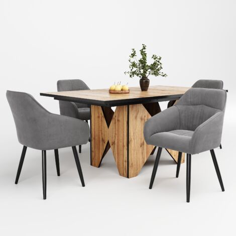 Ensemble De Table à Manger 5 Pièces Table De Cuisine Rectangulaire Industrielle Et Chaises Pour La Cuisine La Salle A Manger Gris 84162655