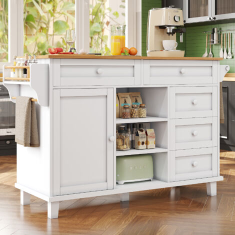 Desserte de cusine blanche, armoire / buffet de rangement à tiroirs combiné, pour cusine ou restaurant,  134x46x92 cm