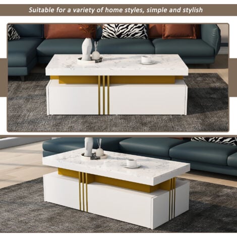 Table Basse Moderne Salon Table Basse Tribesigns Rectangulaire 120cm - Style Moderne Avec Plateau Imitation Marbre Et étagère Meuble Salon Avec étagère