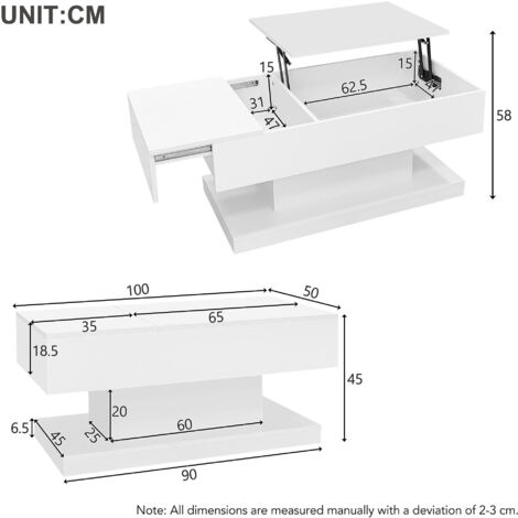 Merax Table Basse Moderne De Salon, Blanche, Brillante, Avec éclairage