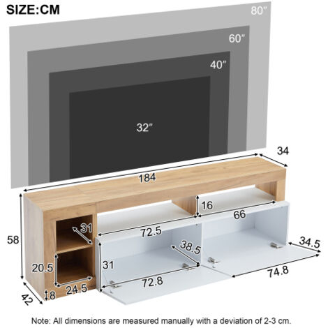 Meuble TV Flottant Design – Pour TV Jusqu’à 65″ – Avec Lumières RGB Et Portes – 148 Cm – Salon Moderne