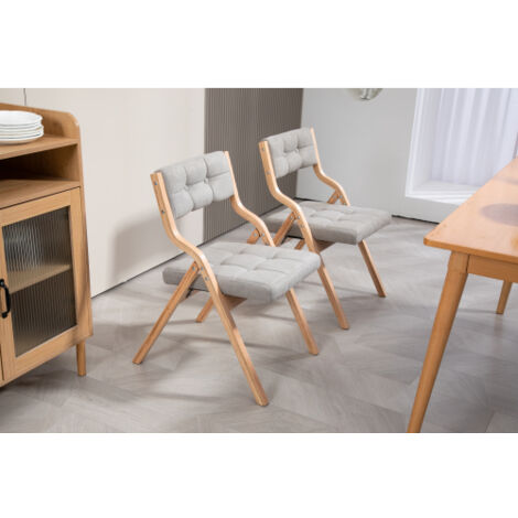 Lot de 2 chaises pliantes avec coussin, chaises de salle à manger, gris