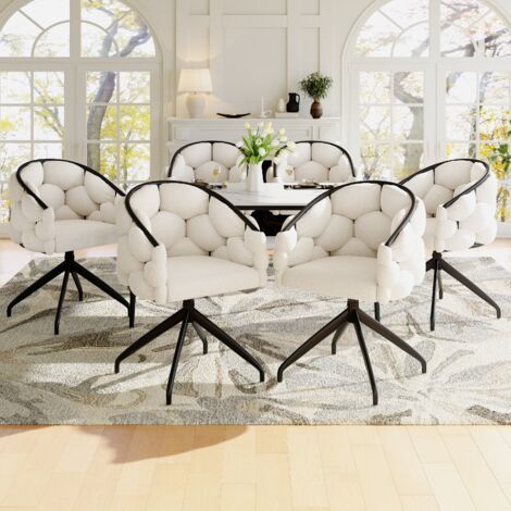 Okwish – Lot de 6 chaises pivotantes 360° en velours beige – Dossier ergonomique – Assise confortable – Dimensions 45x44x77,5 cm (1/5)