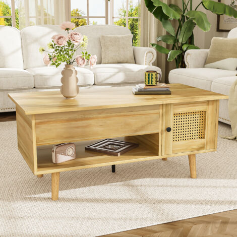 Okwish – Table basse relevable en bois aggloméré 103x50x46 cm – Plateau relevable et rangement – Design moderne noir et bois