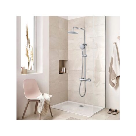Colonne de Douche Thermostatique - Ensemble de Douche Chromé - Système de Douche Mitigeur en Laiton - Kit de Douche Réglable