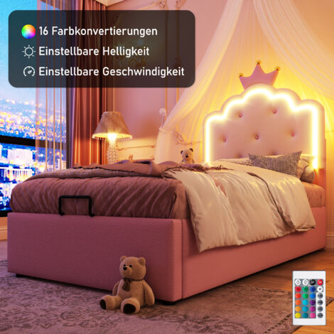 Lit Enfant 90x200 Cm En Forme De Nuage Avec LED Multicolore - Tête De Lit Fleur - Sans Matelas