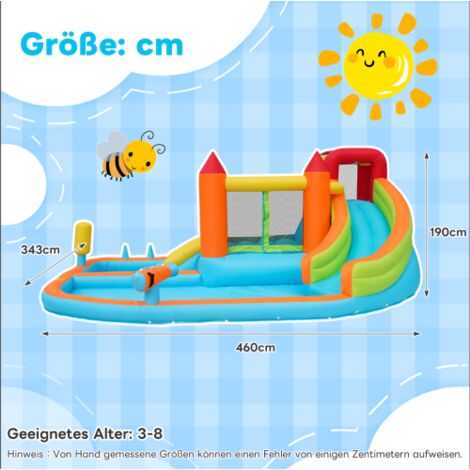Château Gonflable Requin LEADZM 380x260cm - Trampoline, Toboggan, Piscine Pour 3 Enfants 3-10 Ans