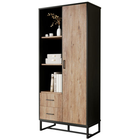 Armoire De Rangement Bois Avec Prises USB - 80x40x90 Cm, étagères Réglables, Multifonction Comptoir Caisse