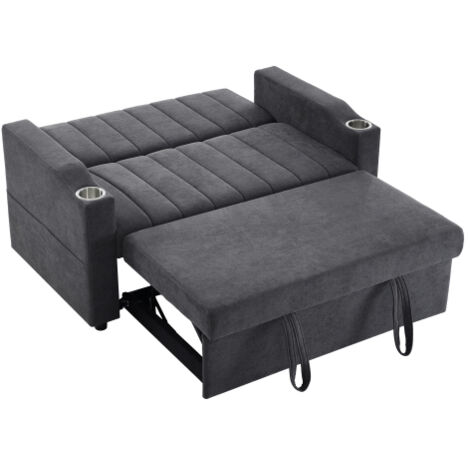 Canapé De Sol Pliable 3 En 1 HOMCOM – Convertible En Lit, 6 Positions Dossier – Rembourré, Housse Lavable – Charge 150 Kg, Gris Foncé
