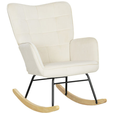 Fauteuil à bascule avec accoudoir et patins en bois, tissu en velours Beige (1/5)