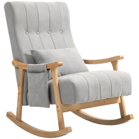 Fauteuil à bascule avec coussin lombaire et poche latérale, Gris