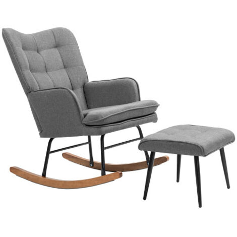 Chaise à bascule avec tabouret, fauteuil relax avec accoudoirs, Gris (1/5)