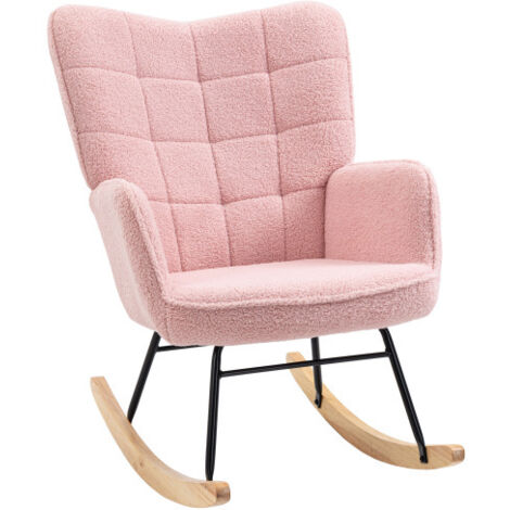 Fauteuil à bascule, fauteuil de relax en imitation peau d'agneau, Rose