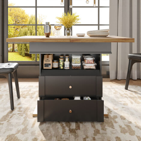 Okwish – Table extensible avec rangements – Dimensions 110-140×80 cm – MDF et métal – Système de fermeture magnétique – Charge 60 kg