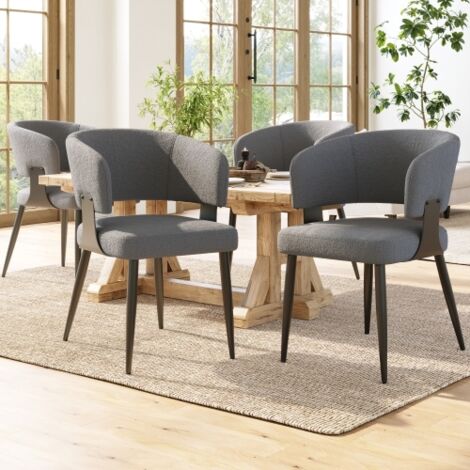 Lot de 4 chaise de salle à manger avec dossier incurvé, tissu en velours, gris (1/5)