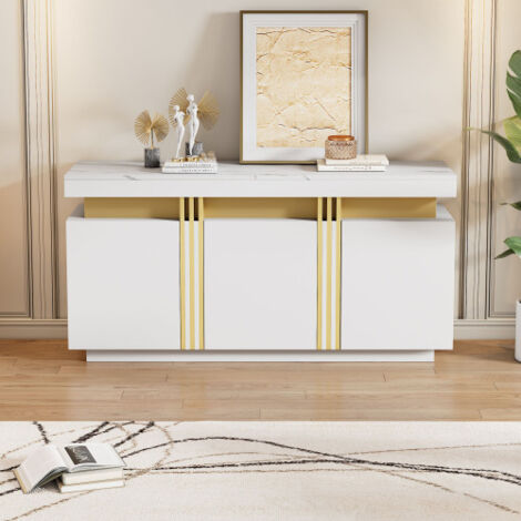Buffet blanc avec 3 portes et séparateurs réglables, 140x38x70 cm