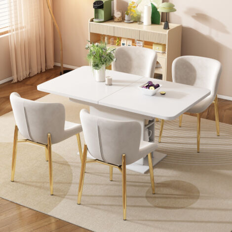 Lot de 4 chaise de salle à manger avec 4 pieds en métal, tissu en velours beige (1/5)