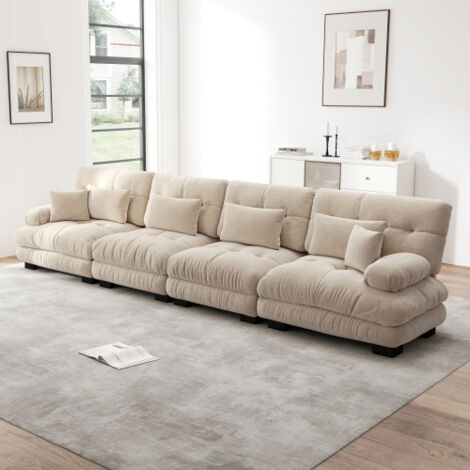 Canapé droit, canapés 4 places avec assise profonde, chenille, marron (1/5)