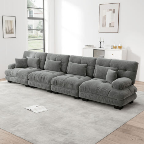 Canapé droit, canapés 4 places avec assise profonde, chenille, gris