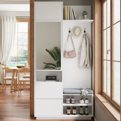 Ensemble de meubles d'entrée 90x34,5x90 cm avec rangement à chaussures, patères, miroir et banc