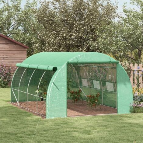 Serre en film accessible 3,97 x 3 x 2 m avec protection UV, structure en acier, bâche enroulable, pour jardin et plantes - Vert