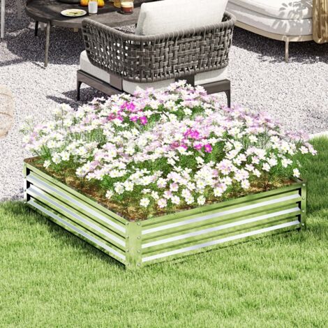 Hochbeet 120x120x30cm, bac à fleurs, jardin d'herbes, pour jardin, terrasse, balcon - Acier argenté
