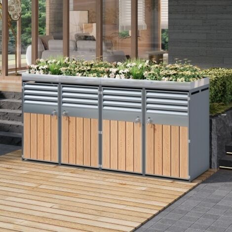 Armoire de rangement pour poubelles avec ouïes de ventilation, verrouillable, quatre portes, espace de plantation