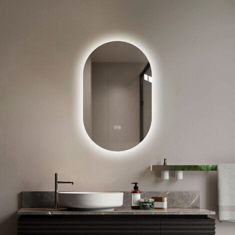 Miroir de salle de bain led ovale avec antibuée et capteur tactile, argent, 50x80 cm
