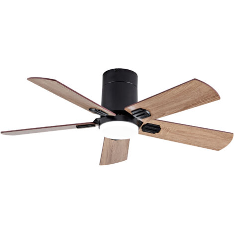 Ventilateur de plafond plat noir 42 pouces avec télécommande, led dimmable 3 couleurs, moteur dc réversible silencieux en métal et bois (1/5)
