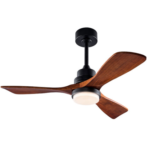 Ventilateur de plafond 42 pouces avec lumière en métal et bois noir et noyer foncé, moteur dc réversible, télécommande 6 vitesses
