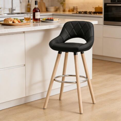 Tabouret de bar avec pieds en bois massif, patins antidérapants, noir (1/5)