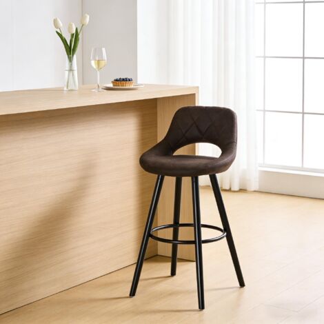 Tabouret de bar à 360° pivotant avec pieds en bois massif, patins antidérapants, brun foncé (1/5)