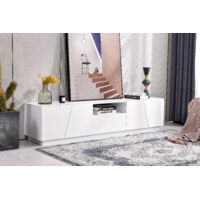 Meuble TV blanc brillant 170 cm avec espace de rangement, 170x37x42 cm