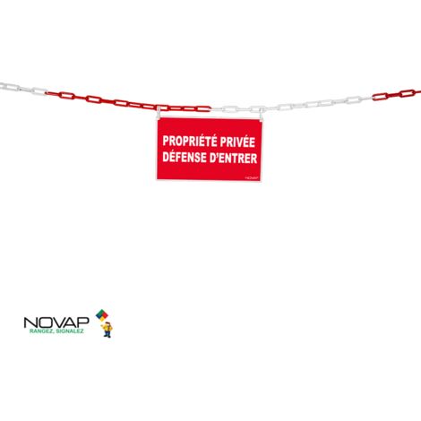 Novap – Kit de délimitation chaîne 5m en polyéthylène rouge et blanc – Panneau propriété privée 330x200mm – 1365018