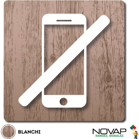 Plaquette Smartphone interdit - Wood Chêne blanchi 90x90mm - 4360065