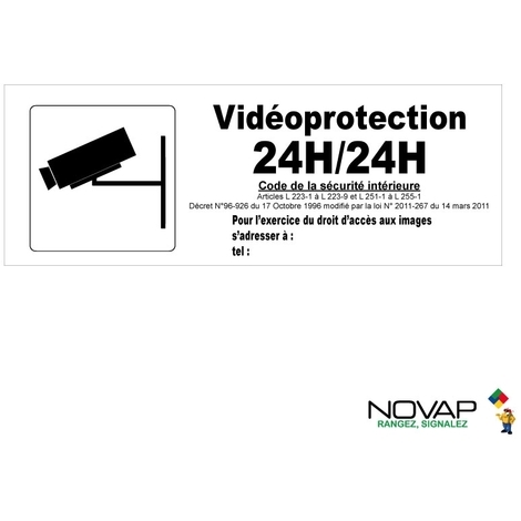 Panneau Attention site sous vidéoprotection avec pictogramme - Rigide  330x120mm - Novap