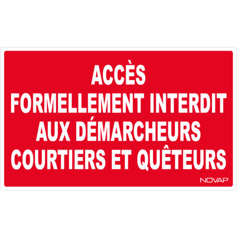 Novap – Panneau accès interdit aux démarcheurs rigide 330x200mm – En polystyrène choc traité anti-UV – 4160016