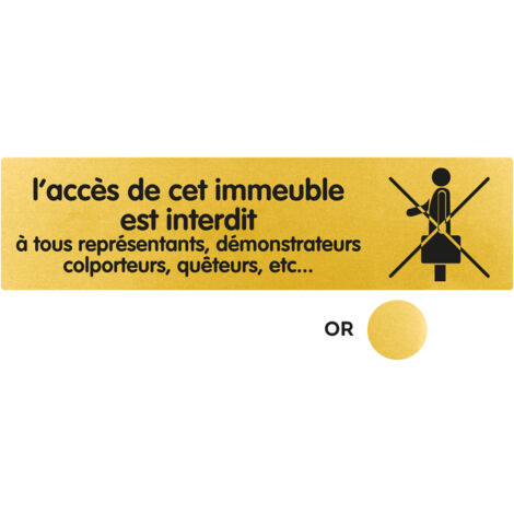 Novap – Plaque de porte L'accès de cet immeuble est interdit aux représentants – Classique or 170x45mm – Fixation par adhésifs puissants – 4490755 (1/2)
