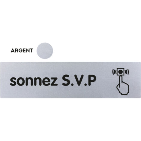 Plaque de porte Sonnez SVP - Classique argent 170x45mm - 4321127 (1/2)