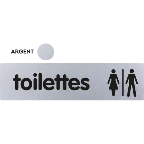 Novap – Plaque de porte toilettes H/F classique argent 170x45mm – Fixation adhésive puissante – 4321233