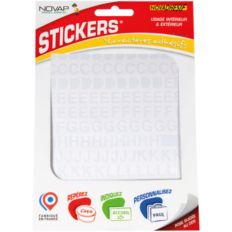 Novap – Lettres autocollantes 10mm blanches en vinyle – Adhésif acrylique pour surfaces lisses – 4370002