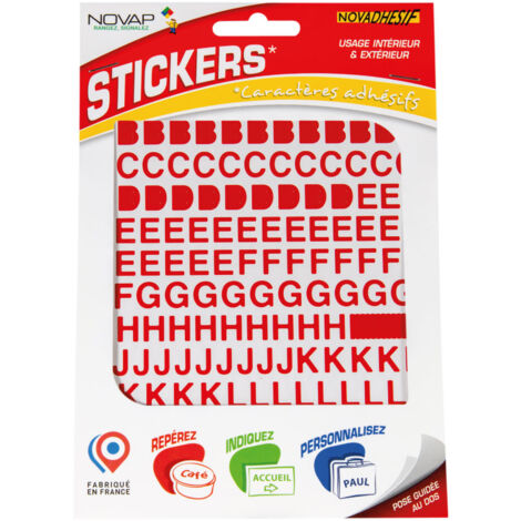 Novap – Lettres autocollantes vinyle 10mm rouge pour surfaces lisses – Excellente lisibilité Helvetica – 2 feuillets siliconés – 4370088