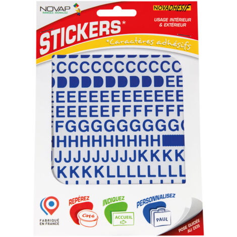 Novap – Lettres autocollantes vinyle coloré 10mm bleu – Masse adhésive acrylique – Pour surfaces lisses – 4370064