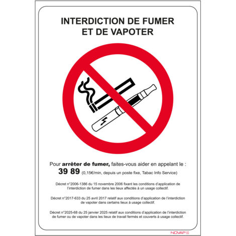 Panneau interdiction de fumer et de vapoter Novap - 148 x 210 mm (1/2)