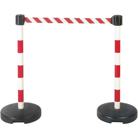 Kit 2 Poteaux PVC Rouge/Blanc sur socle 9kg à lester avec tête à sangle Rouge/Blanc hachuré 5m x 50mm et tête réceptrice - 2800143 (1/5)