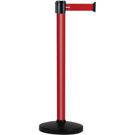 Poteau Alu Rouge laqué à sangle Rouge avec logo sens interdit 5m x 50mm sur socle portable - 2052283 (1/3)