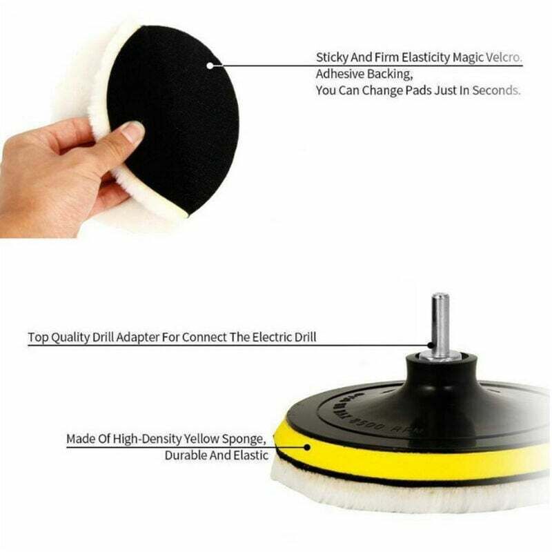 Kit De Polissage Voiture - 10 Pads Laine 100mm + Adaptateur M10 | Pour Perceuse, Lustrage, Phares